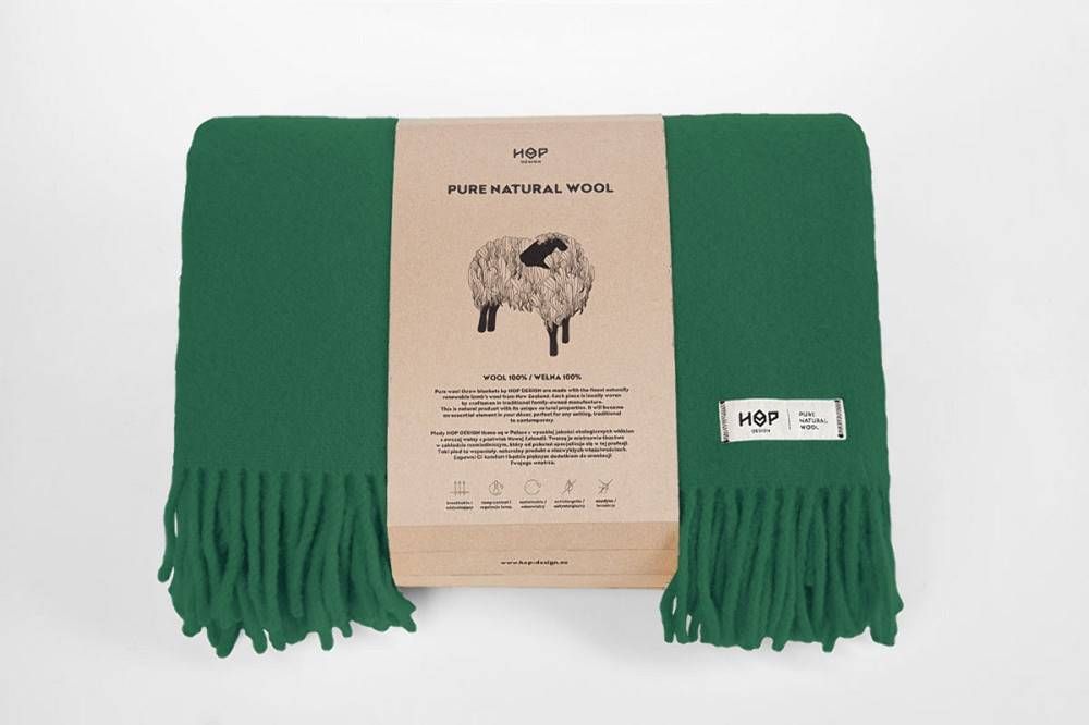 Koc wełniany 145x205 Yeti zielony frędzle Hop Design 2 Koc wełniany 145x205 Yeti zielony frędzle Hop Design - obrazek 2