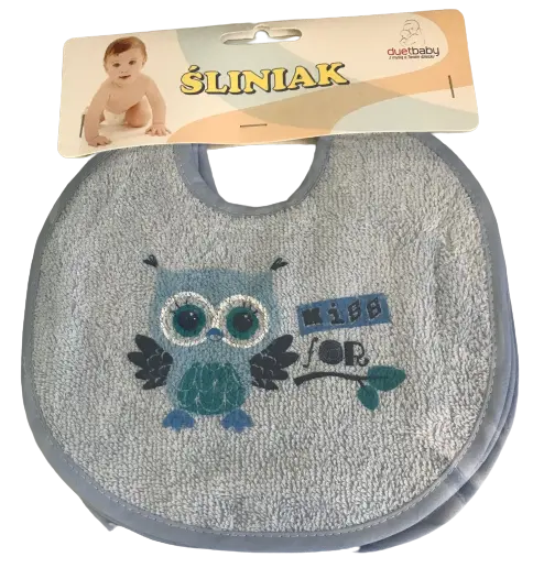 Śliniak mały wiązany 3 szt. bawełna niebieski sówka 1 śliniak komplet 3 sztuki niebieski z sowa