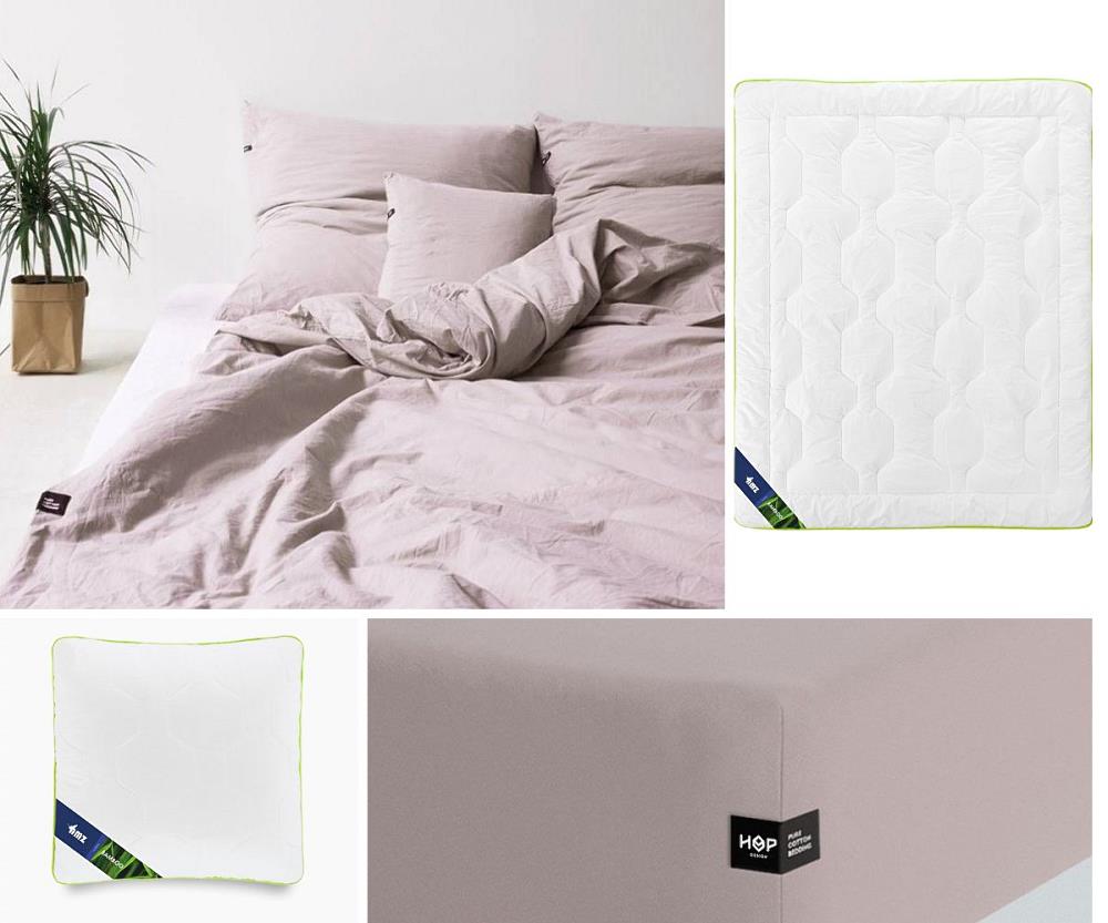 Ekskluzywny Zestaw do Spania 220x200 brudny róż Hop Design, AMZ 1 Ekskluzywny Zestaw do Spania 220x200 brudny róż Hop Design i biały AMZ
