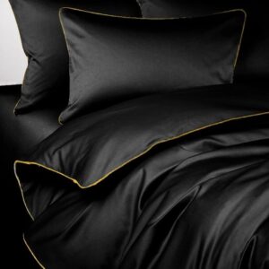 Pościel satyna bawełniana 180x200 San Antonio czarna ze złotą lamówką Maro Home T-S