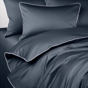 Pościel satyna bawełniana 200x220 San Antonio antracyt z białą lamówką Maro Home T-S
