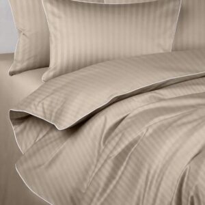 Pościel adamaszek 160x200 macchiato beż z białą lamówką Maro Home T-S