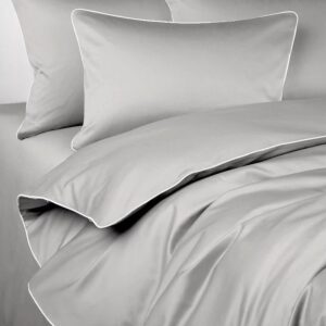 Pościel satyna bawełniana 160x200 San Antonio szara z białą lamówką Maro Home T-S