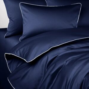 Pościel satyna bawełniana 180x200 San Antonio granatowa z białą lamówką Maro Home T-S