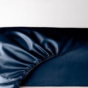 Prześcieradło satyna bawełniana 200x200 navy blue z gumką Maro Home T-S