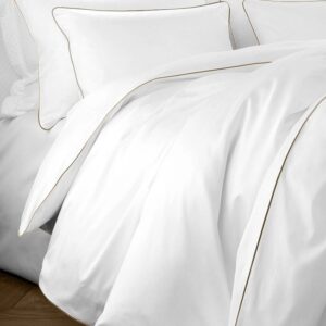 Pościel satyna bawełniana 140x200 biała San Antonio z beżową lamówką Maro Home T-S