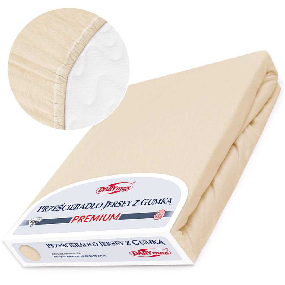 Prześcieradło 90x200 jersey z gumką jasny beż 047 Premium Darymex 1 Prześcieradło 90x200 jersey z gumką jasny beż 047 Premium Darymex