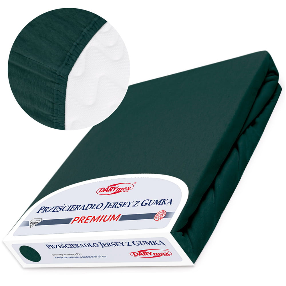 Prześcieradło 160x200 jersey z gumką zieleń butelkowa 036 Premium Darymex 1 Prześcieradło 160x200 jersey z gumką zieleń butelkowa 036 Premium Darymex