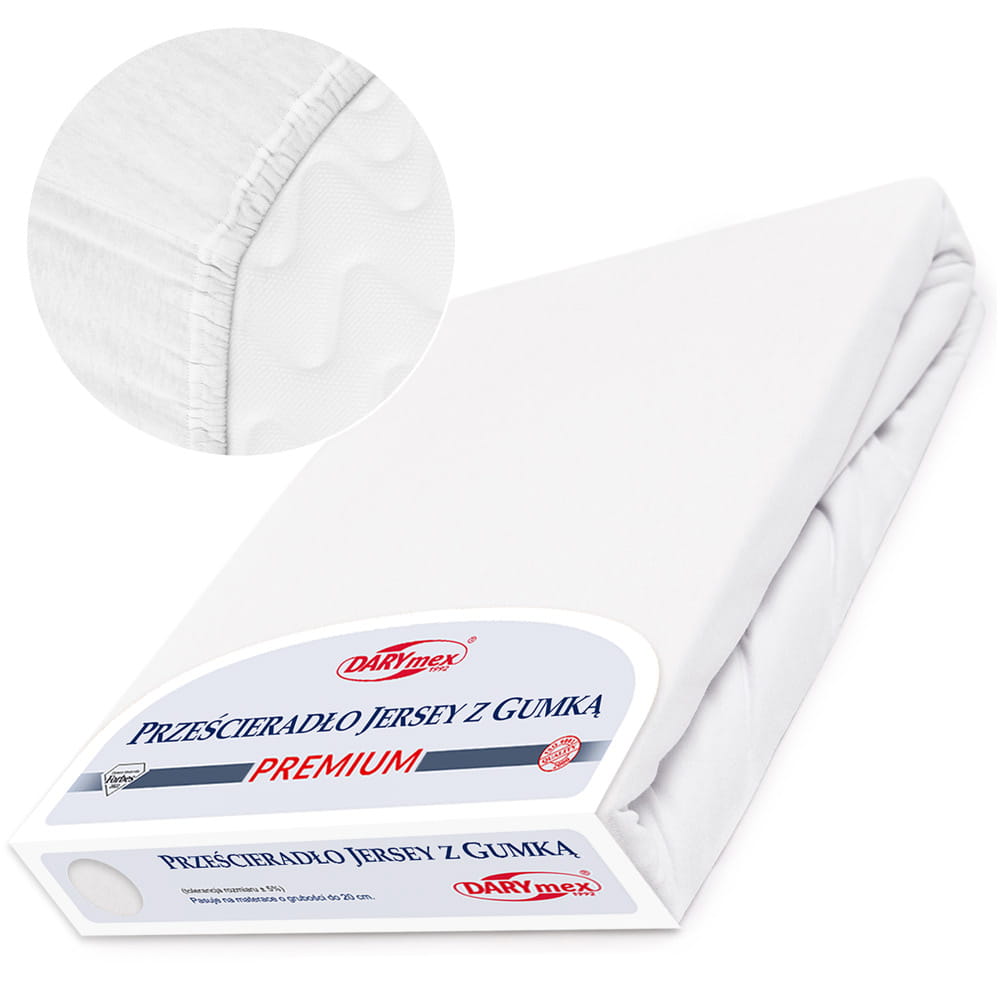 Prześcieradło 140x200 jersey z gumką biały 001 Premium Darymex 1 Prześcieradło 140x200 jersey z gumką biały 001 Premium Darymex