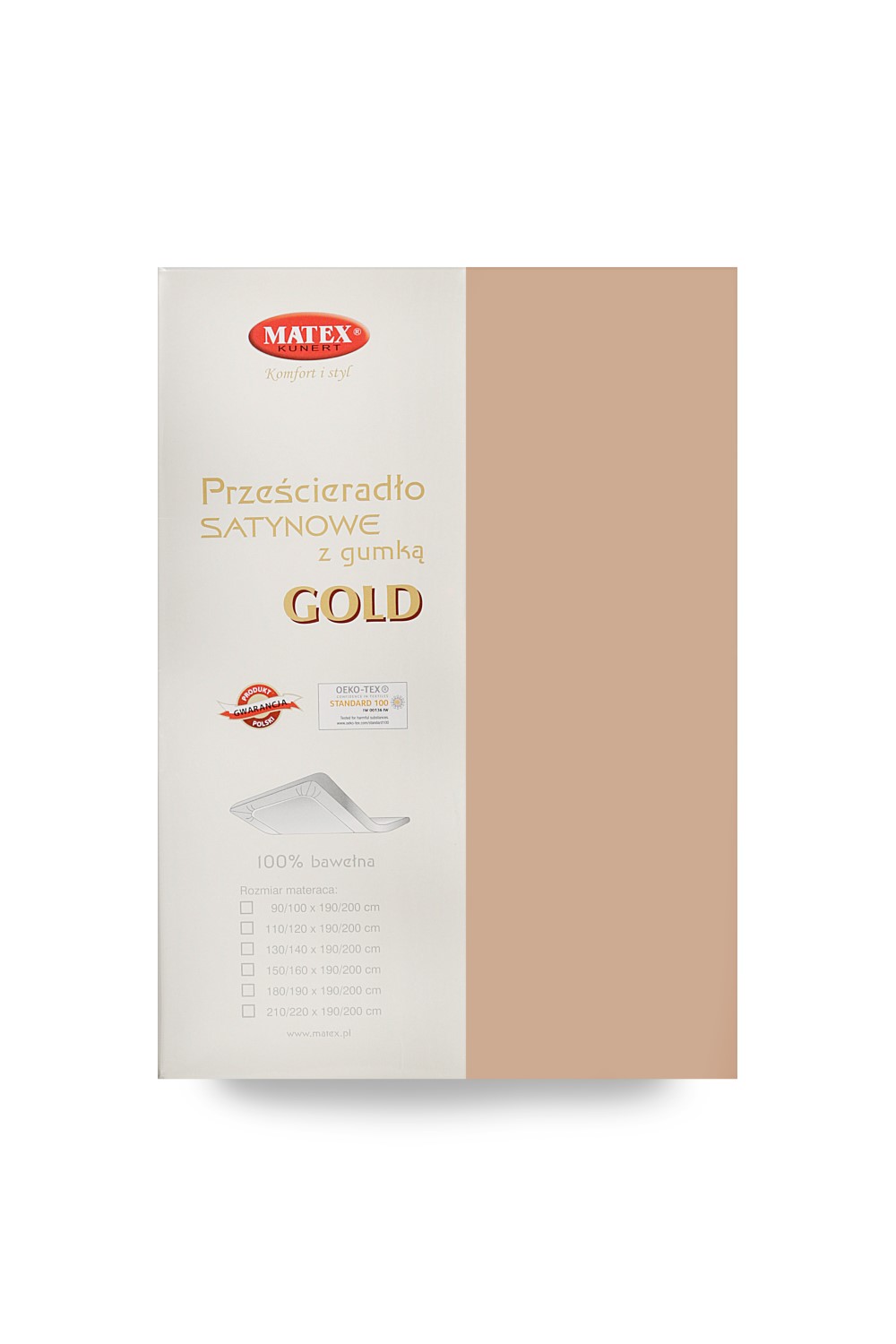 Prześcieradło satynowe z gumką 90x200x25, Gold c. beż 16 Matex 2 Prześcieradło satynowe z gumką 90x200x25, Gold c. beż 16 Matex - obrazek 2