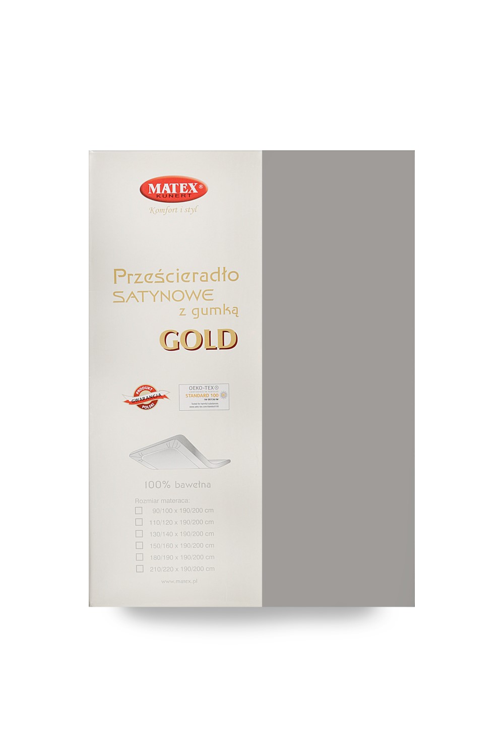Prześcieradło satynowe z gumką 90x200x25, Gold szary 42 Matex 2 Prześcieradło satynowe z gumką 90x200x25, Gold szary 42 Matex - obrazek 2