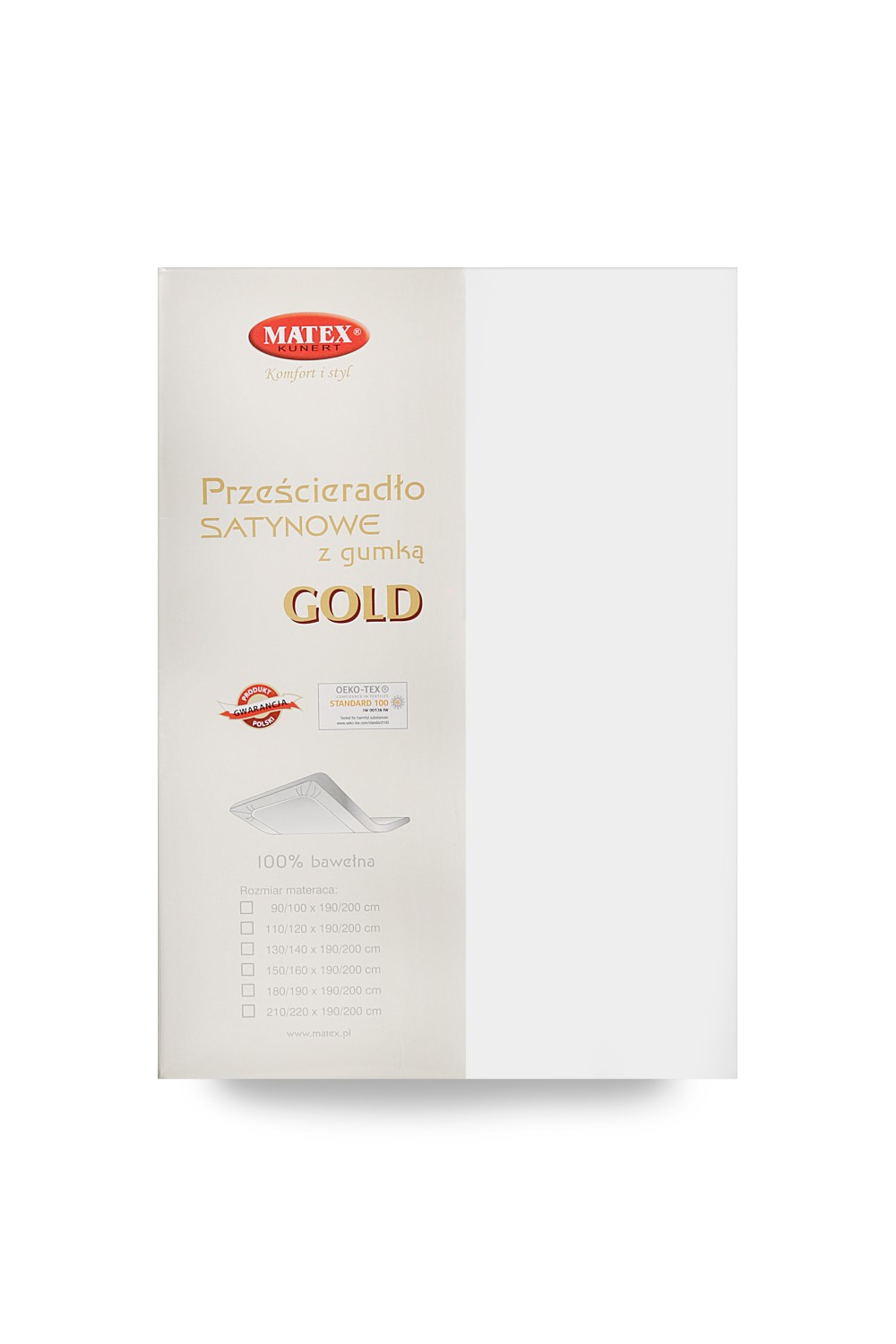 Prześcieradło satynowe z gumką 90x200x25, Gold biały 01 Matex 3 Prześcieradło satynowe z gumką 90x200x25, Gold biały 01 Matex - obrazek 3