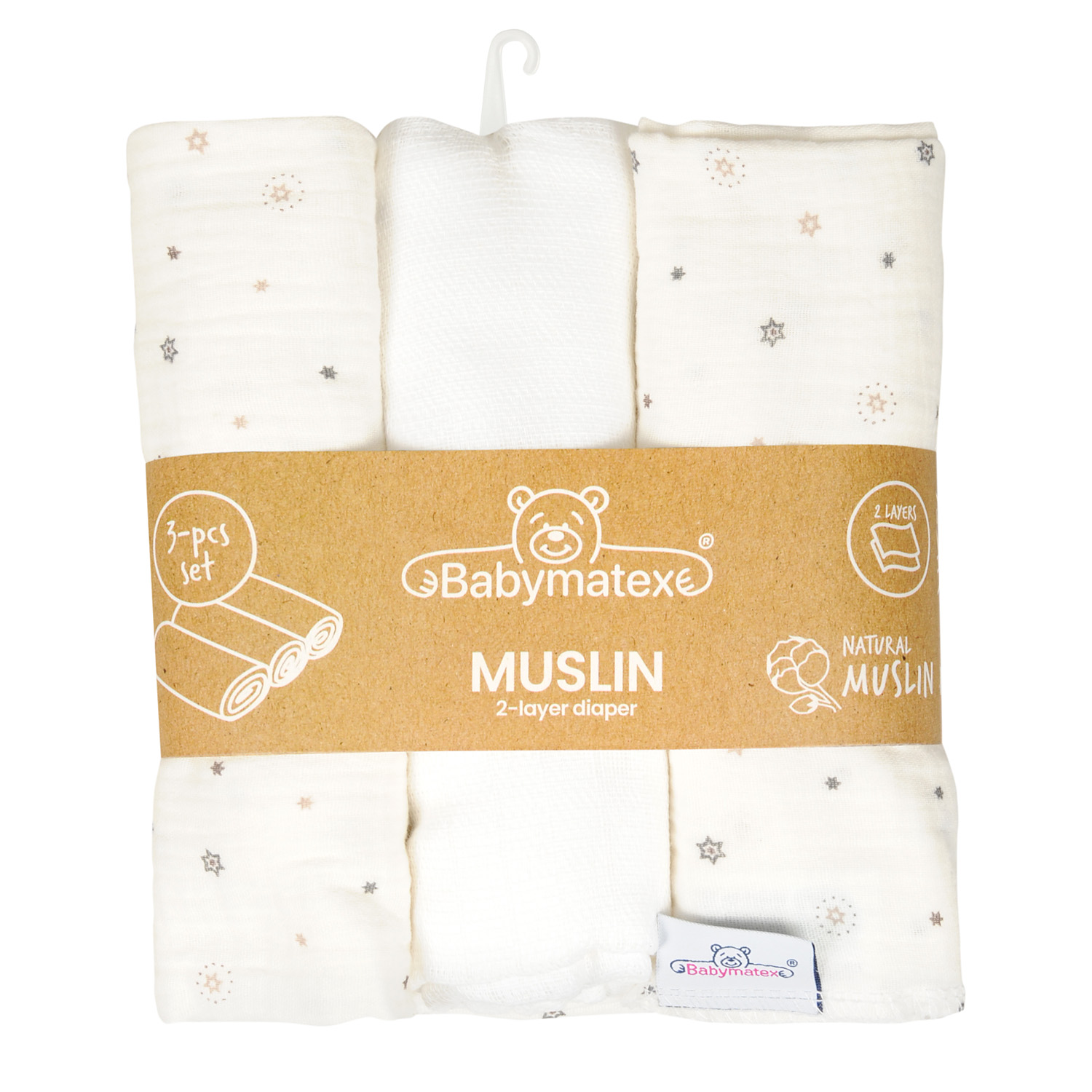 Pielucha 70x80 MUSLIN DESIGN 3 szt. Gwiazdki BabyMatex 3 Pielucha 70x80 MUSLIN DESIGN 3 szt. Gwiazdki BabyMatex - obrazek 3